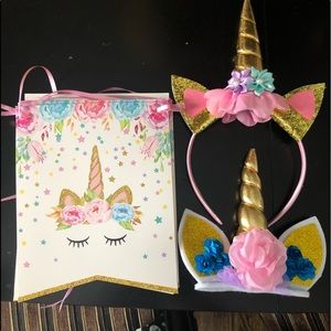 Unicorn 3pc birthday set cake,headband, BD banner